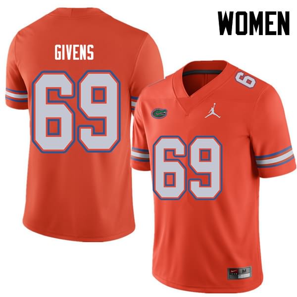 NCAA Florida Gators Marcus Givens Women's #69 Jordan Brand Orange Stitched Authentic College Football Jersey RUS7864UL